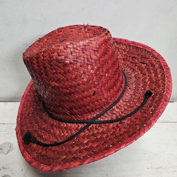 Red straw hat with black rope accent western style mens Lg/XL size - Picture 4 of 7